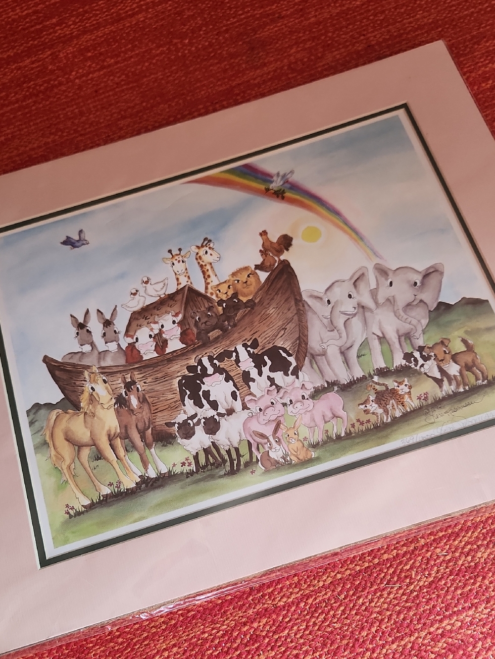 Noah's Ark Nursery Art Print - Pastel Animals & Rainbow